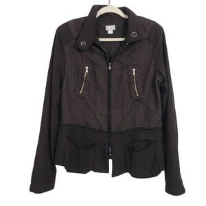 Transit Par Such Wool Blend Full Zip Jacket Sz 4 or L? Black Gray Casual Artsy
